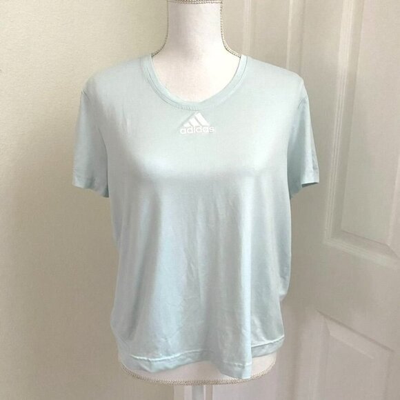 Adidas 3 Stripes Scoop Neck Light Blue Athletic Top Size M Preowned  B1 - Picture 1 of 7